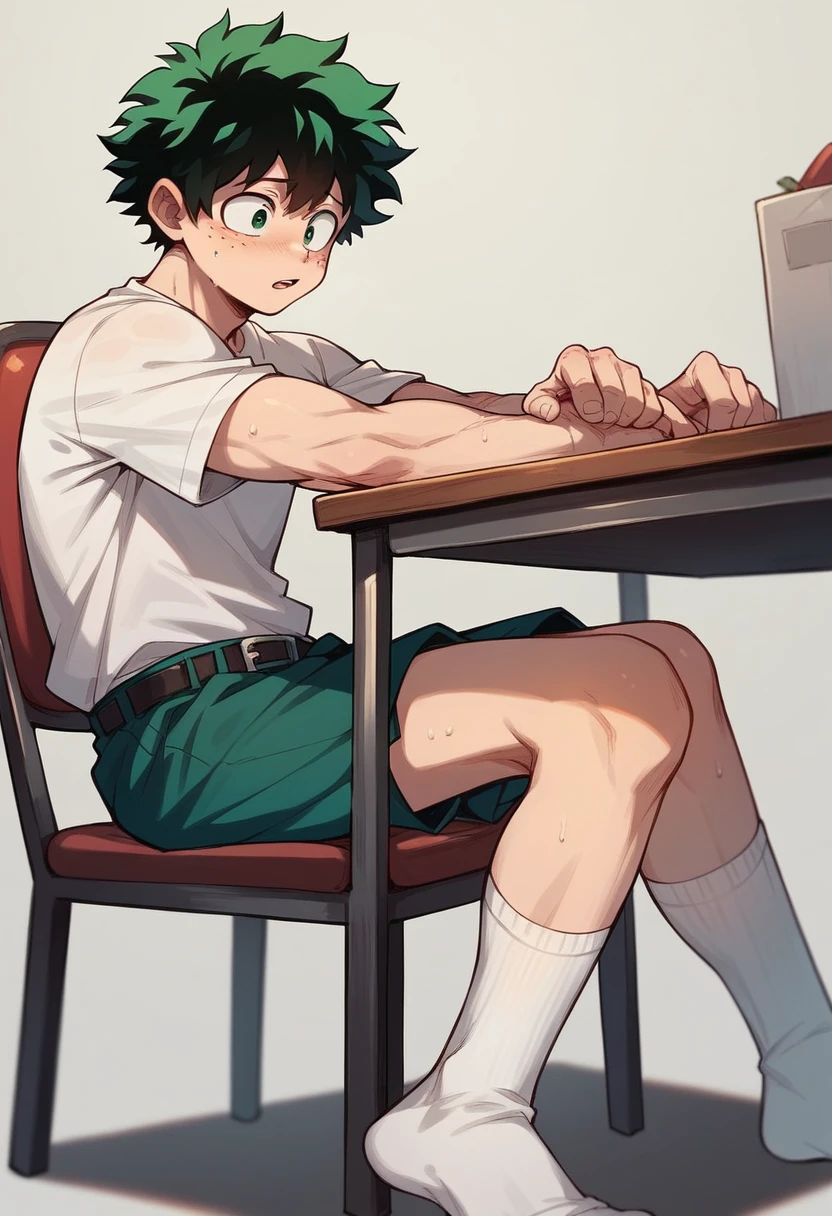 Anime boy Izuku very sweaty white socks under chair