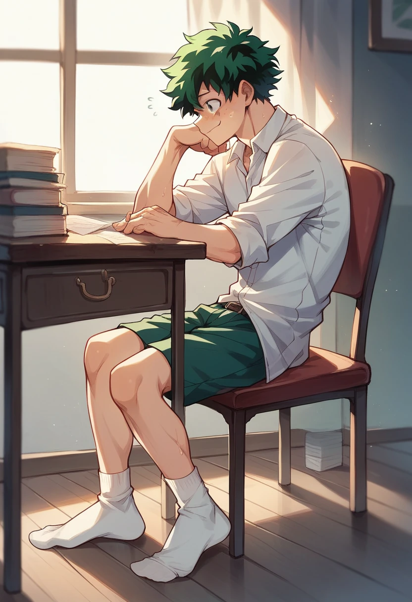 Anime boy Izuku very sweaty white socks under chair