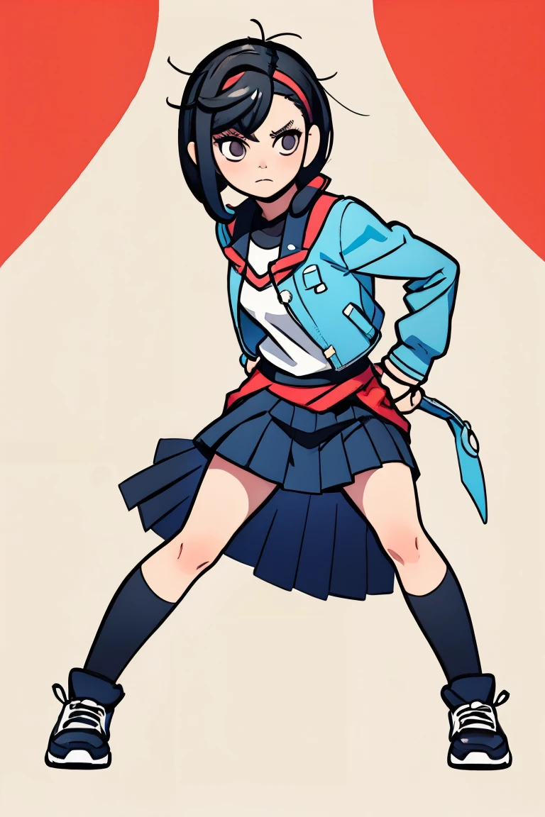 momo ayase, character design, clipart, full body, high contrast, flat_colors, character design, dynamic pose, full body, pleated_skirt 