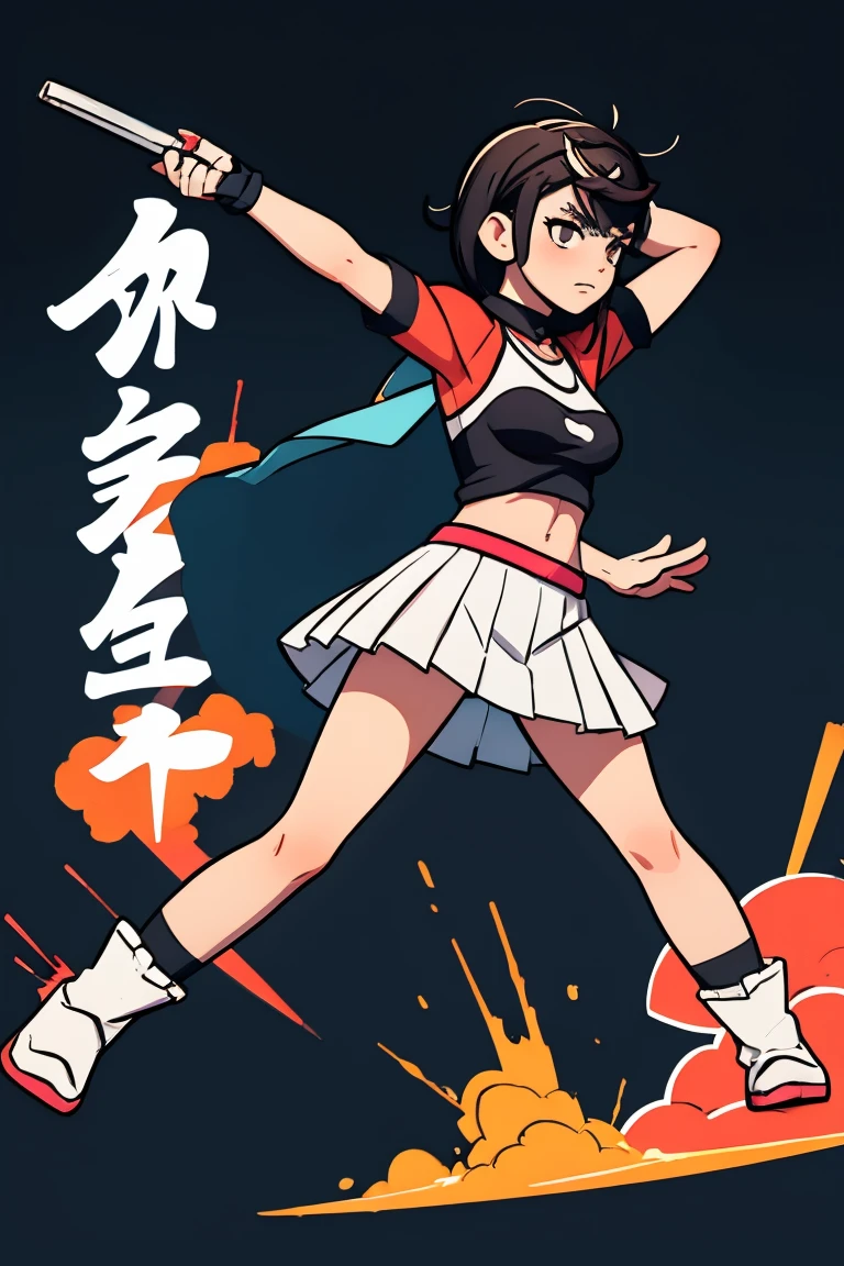 momo ayase, character design, clipart, full body, high contrast, flat_colors, character design, dynamic pose, full body, pleated_skirt 