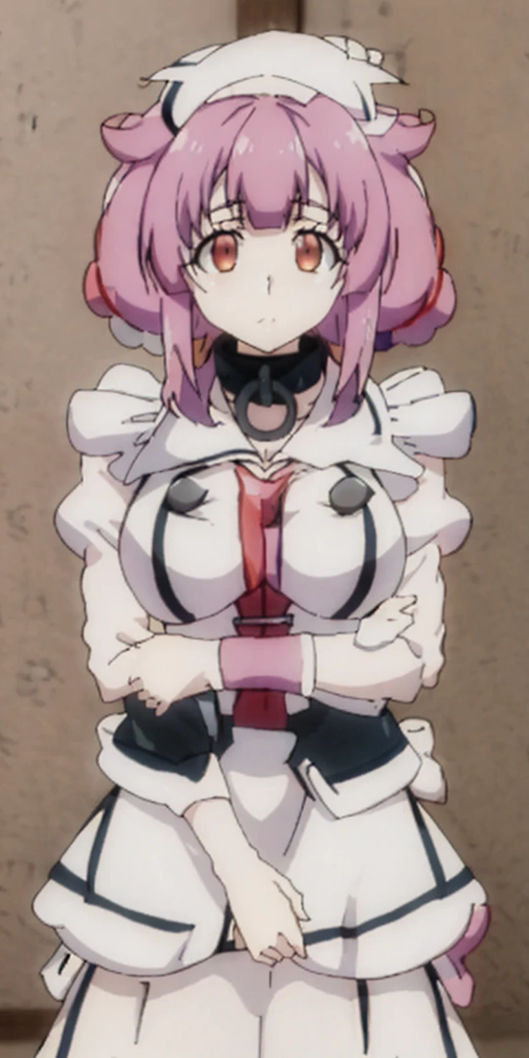masterpiece, best quality, perfect anatomy, 1girl grab a stripper pole behind, black simple background, pink lighting, squatting, spread legs, evil smile, in heat, arms up, armpits,  white panties, pov,
dccmari, large breasts, <lora:dreamcclub_mari:0.8>, hairband, eyepatch, maid, apron, bare shoulders, (black sleeves:1.3), detached sleeves, thighhighs