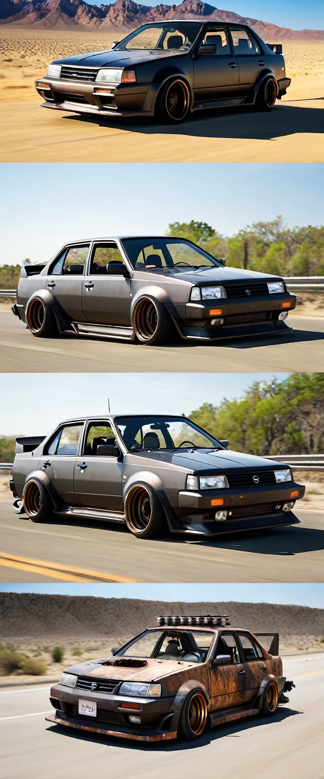 how a nissan sentra could look if we modify his look as a rat-road car, Mad max style?