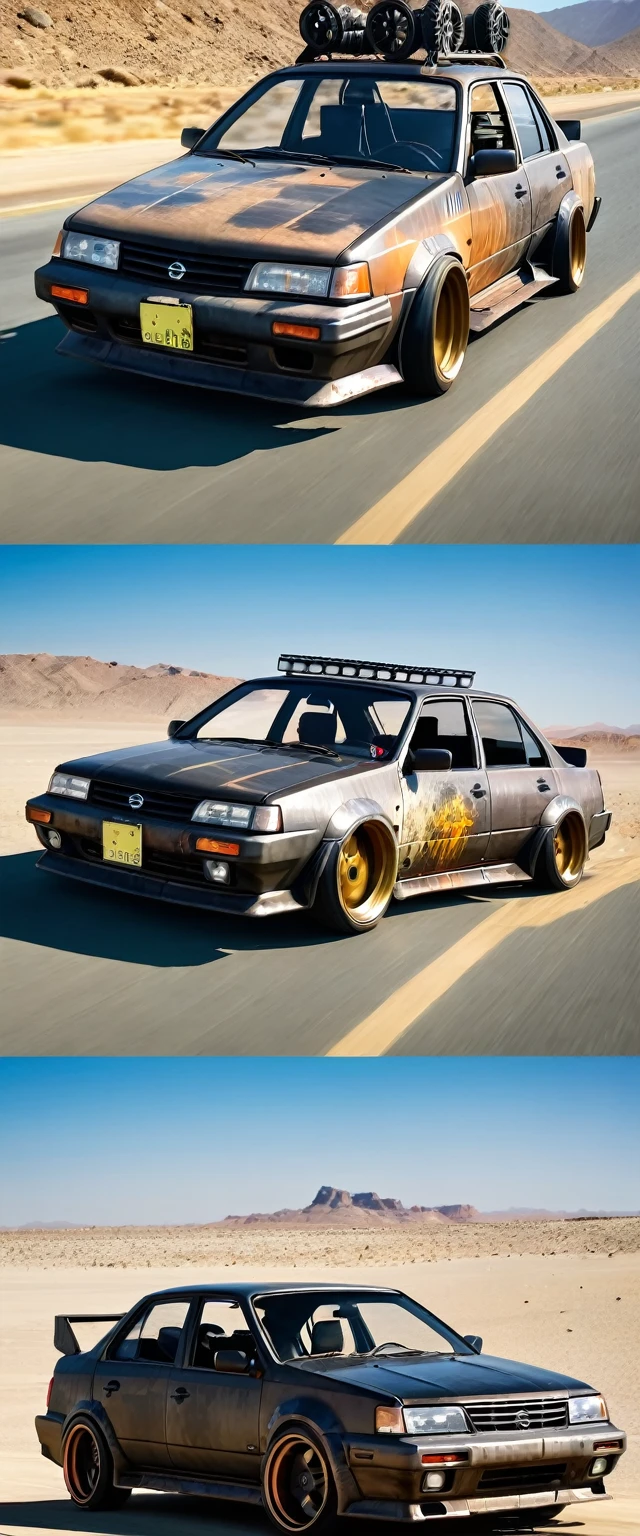 how a nissan sentra could look if we modify his look as a rat-road car, Mad max style?