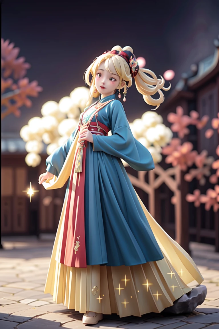 an epic colorful book cover of a 20th century young Blonde 20 year old Swedish witch, green eyes, transported in Tang Dynasty times in ancient China, European face, Tang dynasty clothes, wearing colorful red hanfu, neutral expression, holding a shining magic book, in a palace room, masterpiece, best quality, trending on artstation, intricate details, eerie magical atmosphere, sparkles, epic background, Chinese palace in the background, magic sparkles, magical atmosphere