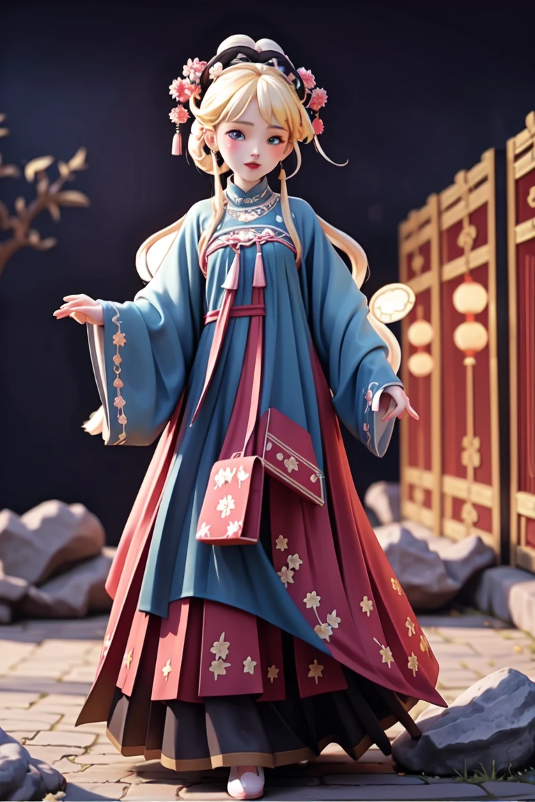 an epic colorful book cover of a 20th century young Blonde 20 year old Swedish witch, green eyes, transported in Tang Dynasty times in ancient China, European face, Tang dynasty clothes, wearing colorful red hanfu, neutral expression, holding a shining magic book, in a palace room, masterpiece, best quality, trending on artstation, intricate details, eerie magical atmosphere, sparkles, epic background, Chinese palace in the background, magic sparkles, magical atmosphere