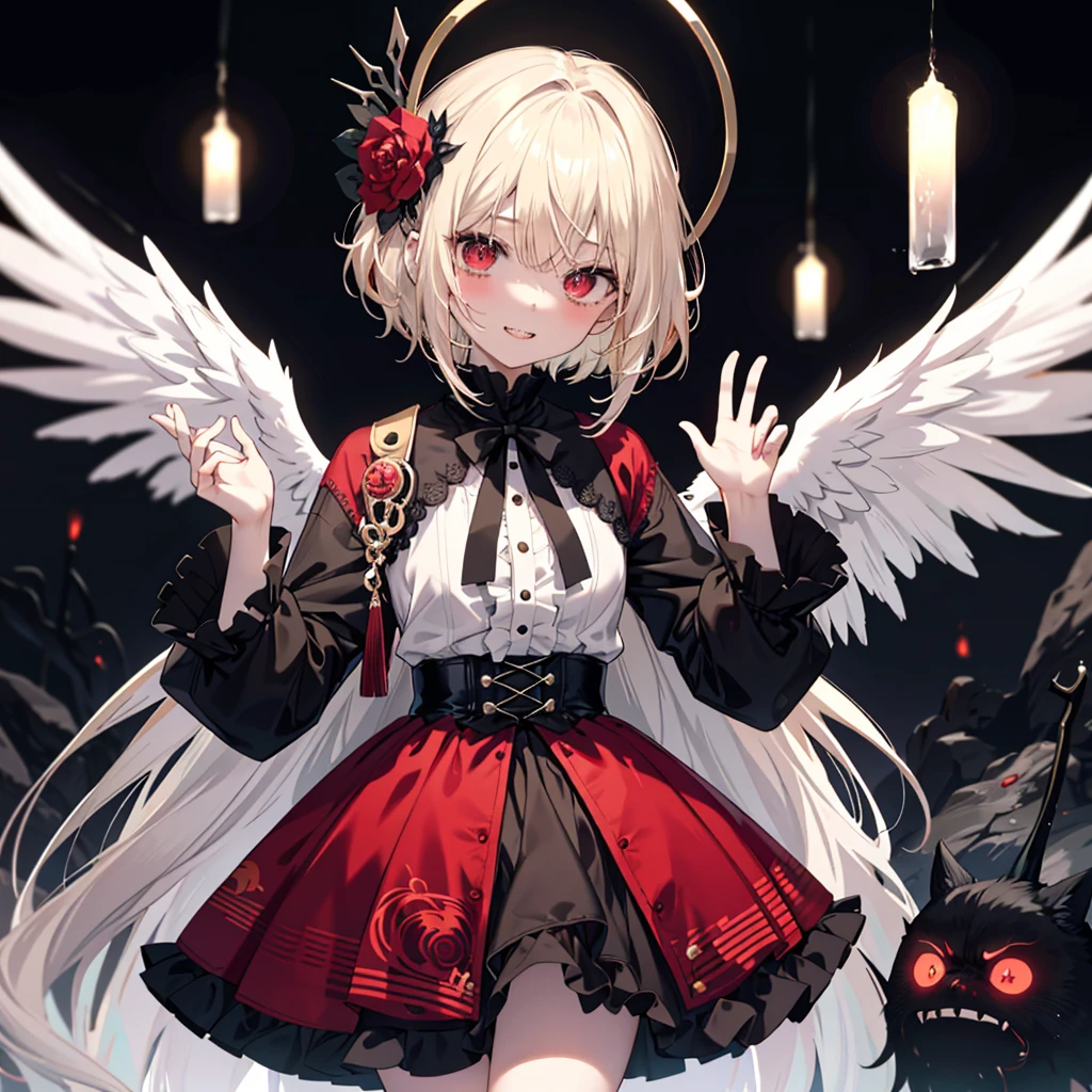 masterpiece, Highest quality, High resolution,(Highest quality,4K,High resolution,masterpiece:1.2),Very detailed,Realistic:1.37,masterpiece, Highest quality, Exquisitely crafted, woman, beautiful, elegant, smile, Blood, iridescent Long Hair, bangs, skirt, shirt, Long sleeve, Frills, shoes, (Red and Black:1.4), flower, spooky, Horror, head蓋Bones, Long Hair, Black Hair, Candles, Blood, hair flower, Dead, hair ornaments, Bone, 人形Horror (theme),spooky altar background,Dark fantasy,Red color scheme,Ominous atmosphere,eyeを引く,Storytelling,Anime Style,Concept Art,beautiful細部までこだわった顔と (((赤いeye ))),A terrifying ritual ,Satanic Ritual,Humanoid,クレイジーなsmile,Scythe Face,Girl Monster, beautiful, Delicate facial features, 鋭いeye, Sharp Fangs, 青White skin, blonde,robot,Cursed Painting, Dark Background, Cinema Lighting, Dramatic Shadows, Gothic style, Gloomy atmosphere, Dark fantasy, One Girl, , Please open your mouth wide, Open your mouth and baring your teeth,Sharp teeth like a beast, Wide lips, very wide mouth, Vermilion cheeks, ,(Bloodしぶき:1.4),Scary smile, smile,Fallen angel design, ねじれたsmile、Bloodまみれの、headからの出Blood,、Bloodしぶき、,(Bloodしぶき:1.4),Crossbones, head蓋Bone,Horror 一人の男の子, Cream colored hair, Blonde, Pearly hair, nice boy, Pure white angel wings, Loose-fitting clothing, Larger clothes, dark red eye, eyeの下のたるみ, dark circles under eye, やみcute, Fluffy hair, Voluminous Hair, skinny, slim, very skinny, Androgynous, cute, spooky, short hair, Horror, Faded colors, White skin, spooky, Unnaturally thin, I'I am hungry, eye, eye in background, sharp eye, Long eyelashes, Under the eyelashes, Loose shorts, レースshirt, Frillsshirt, Tie the ribbon'head, Detailed clothing, A loose cardigan, Open cardigan, 滴るBlood, that'terrible, nightmare, Haunted, stitch, patchwork, string, Injury, hell, Injury on arms, self-harm, cut, Black Fingers, factory, Abandoned, A dismembered ghost,Many heads,Many heads,Lots of faces,Multiple faces,Multiple Girls,Frolicking Girl,複数のwoman,tea ,クレイジーなsmile,look up,Face shot,Scythe Face,Girl Monster, slave,beautiful, Detailed portrait, Delicate facial features, 鋭いeye, Sharp Fangs, 青White skin, Thick chain, Dark Background, Cinema Lighting, Dramatic Shadows, Gothic style, Gloomy atmosphere, Dark fantasy, One Girl, , Please open your mouth wide, Open your mouth and baring your teeth,Sharp teeth like a beast, Wide lips, very wide mouth, Vermilion cheeks, ,(Bloodしぶき:1.6),Scary face, Laughter Witch design, ねじれたsmile、Bloodまみれの、headからの出Blood,,、Bloodしぶき、,(Bloodしぶき:1.6),Crossbones, head蓋Bone, , Horrorスタイル, ((Fantasy Witch Costume)), ((Flowing white hair)), ,(Bloodしぶき:1.6),womanの曲線, Large Breasts, Thick thighs, Sexy flat stomach, Perfect hands, Perfect anime face, ((dark ta dress)), Are standing, ((邪悪なsmile)), ,(Bloodしぶき:1.6),Victorian cities, gaslight, Steam circulates, Moonlight Illumination, night lighting, A sky filled with stars and galaxies,disaster々new devil horns,,(Bloodしぶき:1.6),アニメゾンビWitch design, ねじれたsmile、Bloodまみれの、headからの出Blood,,、Bloodしぶき、,(Bloodしぶき:1.6),Crossbones, head蓋Bone,,Photo Background,Wide Shot,Scythe Face,Girl Monster, slave,beautiful, Detailed portrait, Delicate facial features, 鋭いeye, Sharp Fangs, 青White skin, Thick chain, Dark Background, Cinema Lighting, Dramatic Shadows, Gothic style, Gloomy atmosphere, Dark fantasy, One Girl, , Please open your mouth wide, Open your mouth and baring your teeth,Sharp teeth like a beast, Wide lips, very wide mouth, Vermilion cheeks, ,(Bloodしぶき:1.6),Scary face, Laughter Witch design, ねじれたsmile、Bloodまみれの、headか