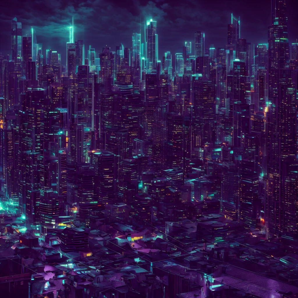 a black cat with vivid purple eyes, on top of a skyscraper in a dark gloomy city, (best quality,4k,8k,highres,masterpiece:1.2),ultra-detailed,(realistic,photorealistic,photo-realistic:1.37),black cat,cat with purple eyes,cat on skyscraper,dark city,moody cityscape,gloomy background,dramatic lighting,cinematic composition,intricate details,deep shadows,cool color tones,high contrast