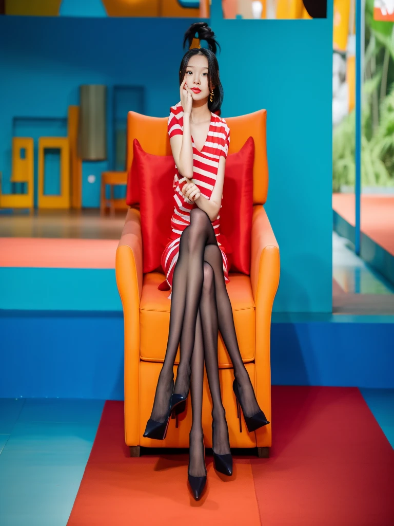 2 heads, Additional weapons, A woman poses for a photo, Blue dress, curvy arms, Long hair, Black Hair, have, Incredibly beautiful, Strong posture, very beautiful, Put your arms to the side, 6 arms and 2 legs!, curvy arms, Multi-arm, Axillary and shoulder fusion, Normal hand, fit, The same face, 21 years old, Upper body shooting, Korean