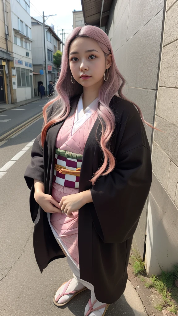 Cute Japanese woman, (), (Very cute face: 1.3), White and moisturized skin,
BREAK,
Fighter, Kung Fu fighter, Idol,
BREAK,
(Wearing cute kimono: 1.3), (Very revealing kimono), Very large earrings, Short length,
BREAK,
(Long hair), (Gray hair), (Wavy hair), (Gradient pink hair: 1.3), (Red hair at the ends),
BREAK,
(Realistic: 1.3), Masterpiece, Perfect lighting, (Ultra high resolution), (8K), (Very detailed: 1.4), (From the front), Looking at the camera, Melancholy expression, (Full body: 1.3),
BREAK,
(Japanese city streets: 1.2), (Great fire in the background),
BREAK,
(Demon Slayer: 1.4),
BREAK,
(Hellfire: 1.2), Demon,