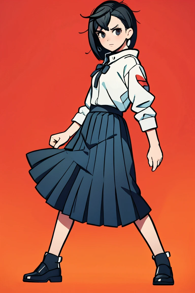 momo ayase, character design, clipart, full body, high contrast, flat_colors, character design, full body, pleated_skirt 