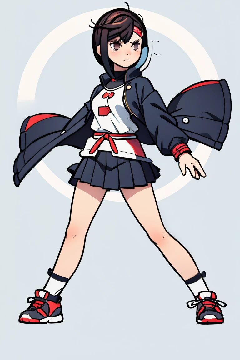 momo ayase, character design, clipart, full body, high contrast, flat_colors, character design, full body, pleated_skirt 