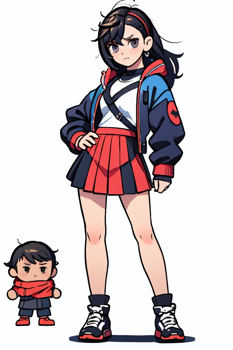 momo ayase, character design, clipart, full body, high contrast, flat_colors, character design, full body, pleated_skirt 