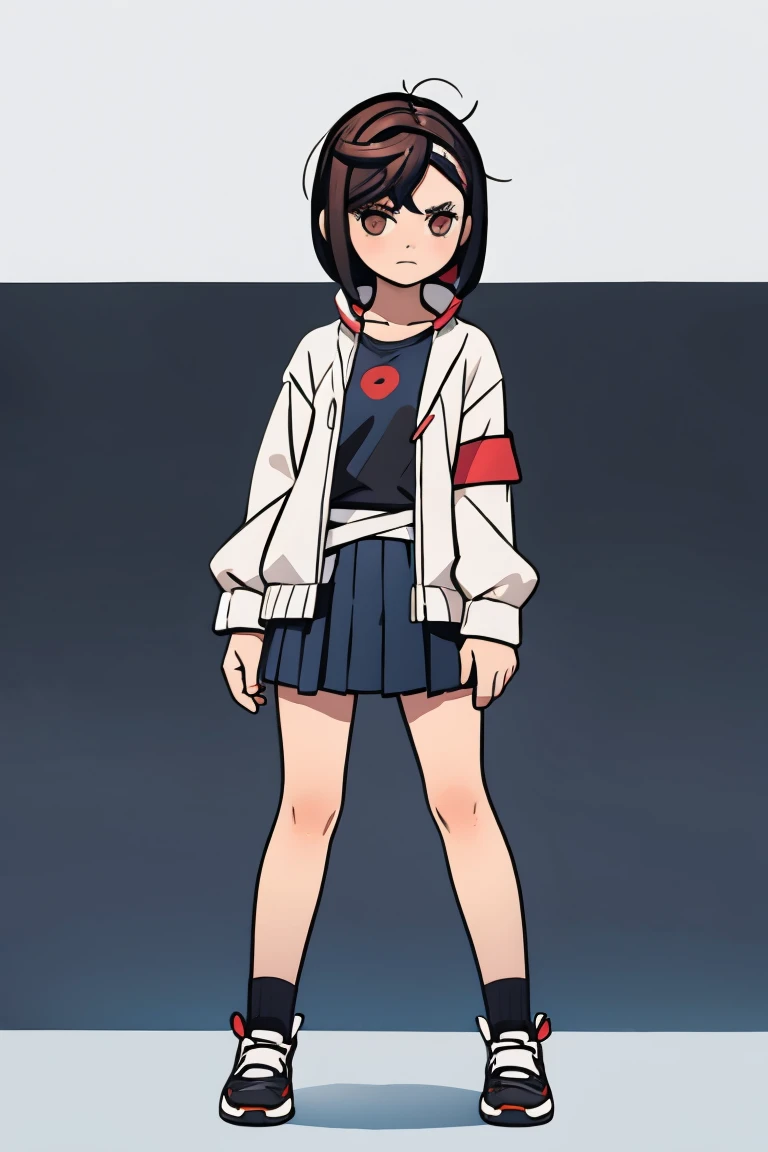 momo ayase, character design, clipart, full body, high contrast, flat_colors, character design, full body, pleated_skirt 