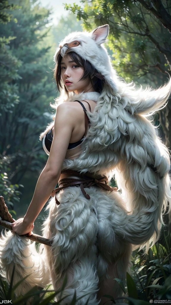 league of legends ahri, a beautiful 24 years old woman, asian girl, she has cat ears on her hair, she has 9 white fox-tails, smiling face, detailed photograph, 8k, uhd, high quality photo, bright day, grassland background, sexy girl, perfect body, perfect face