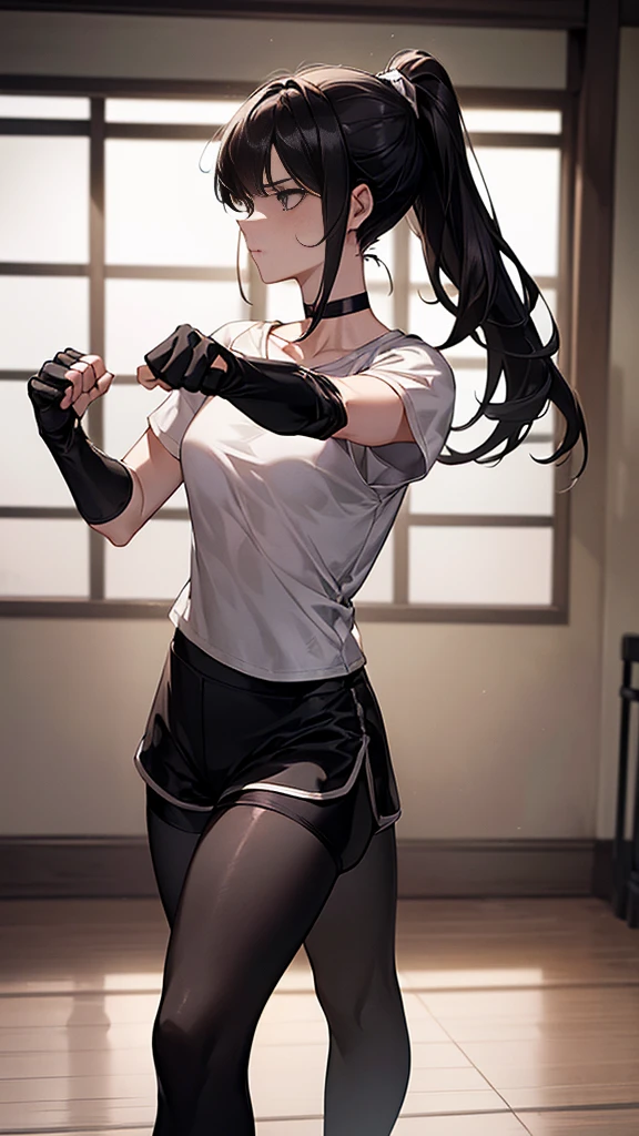 juri han, work of art, tight white secretary shirt with black tie, black high waist skirt, short skirt, short hair, black hair, black tights evil smile,oculos