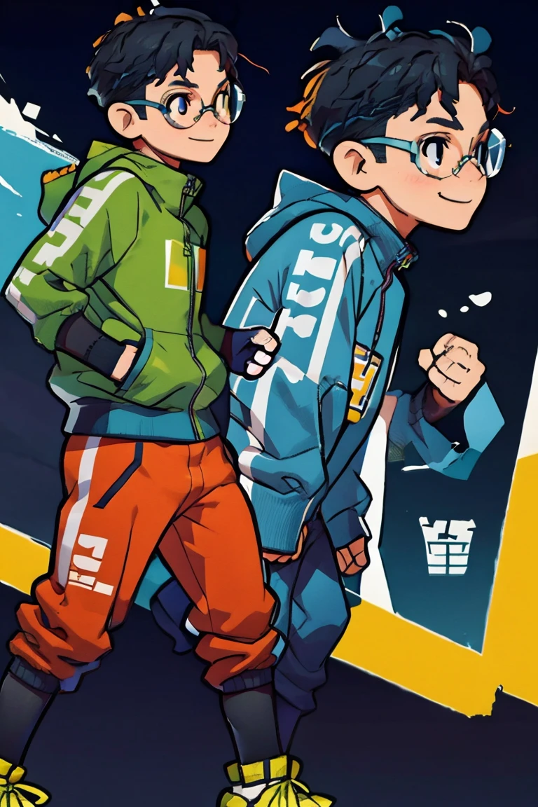 1male, sport_clothes, okarun, character design, clipart, full body, high contrast, flat_colors, character design, full body, profile view, smiling