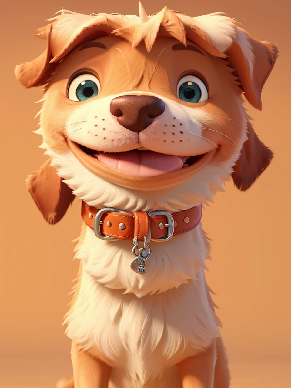 cute dog, dog with red collar, tongue out, happy expression, vibrant colors, warm lighting, soft focus background, highly detailed, photorealistic, 8k, masterpiece, cartoon like design, disney like