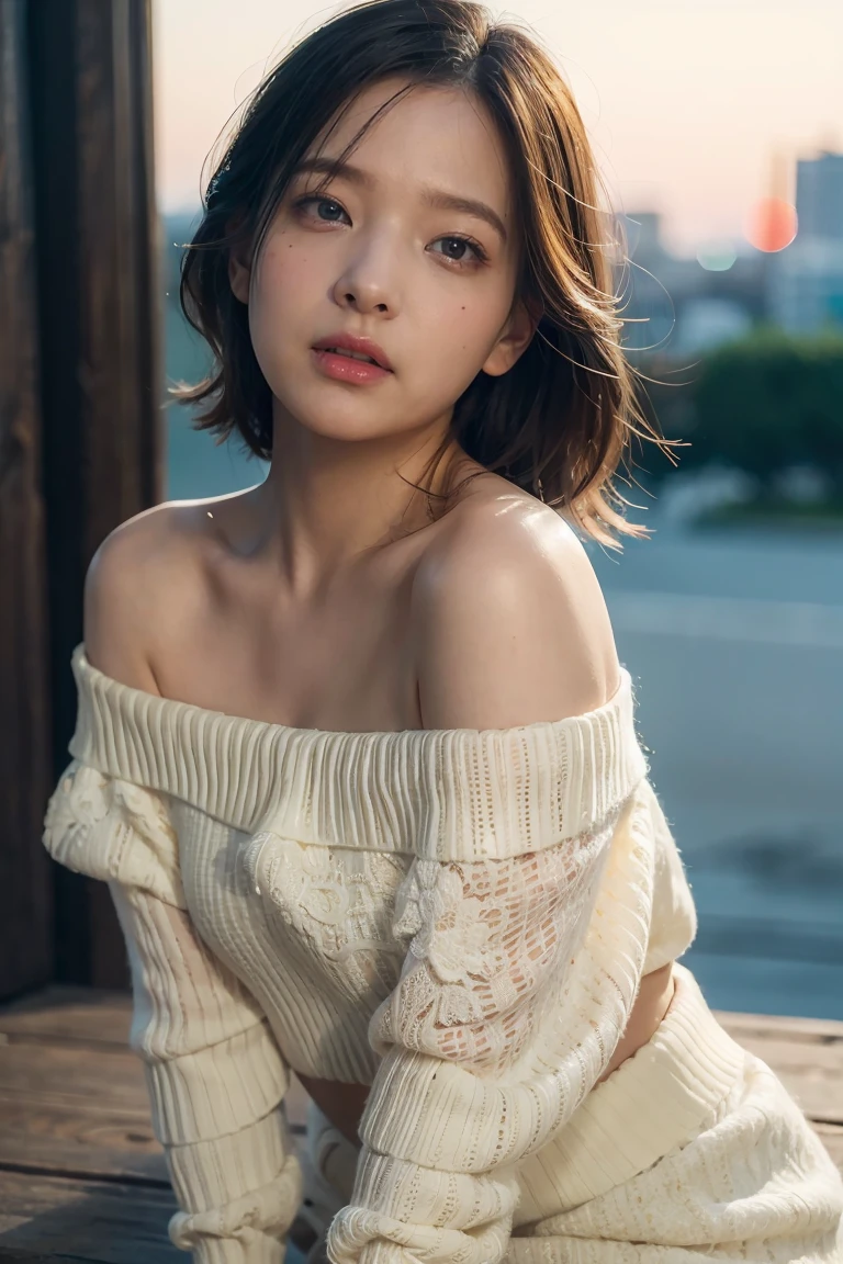 Best quality, masterpiece, ultra high res, (photorealistic: 1.4), raw photo, 1girl, off shoulder, cinematic lighting, kissing poses, heterochromia