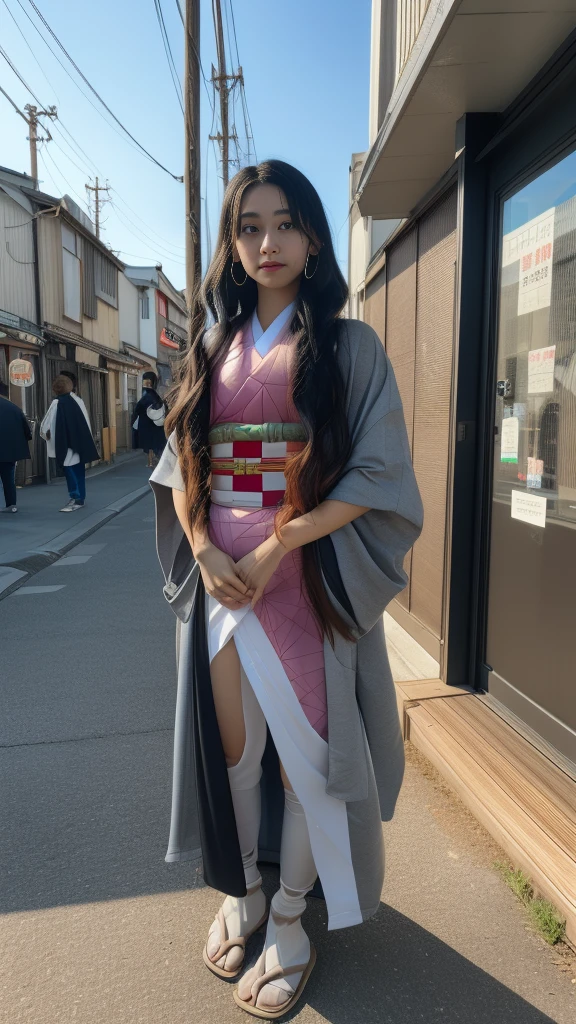 Cute Japanese woman, (16 years old), (Very cute face: 1.3), White and moisturized skin,
BREAK,
Fighter, Kung Fu fighter, Idol,
BREAK,
(Wearing cute kimono: 1.3), (Very revealing kimono), Very large earrings, Short length,
BREAK,
(Long hair), (Gray hair), (Wavy hair), (Gradient hair: 1.3), (Red hair at the ends),
BREAK,
(Realistic: 1.3), Masterpiece, Perfect lighting, (Ultra high resolution), (8K), (Very detailed: 1.4), (From the front), Looking at the camera, Melancholic expression, (Full body: 1.3),
BREAK,
(Japanese city streets: 1.2),
BREAK,
(Demon Slayer: 1.4),
BREAK,
(Hellfire: 1.2), Demon,
