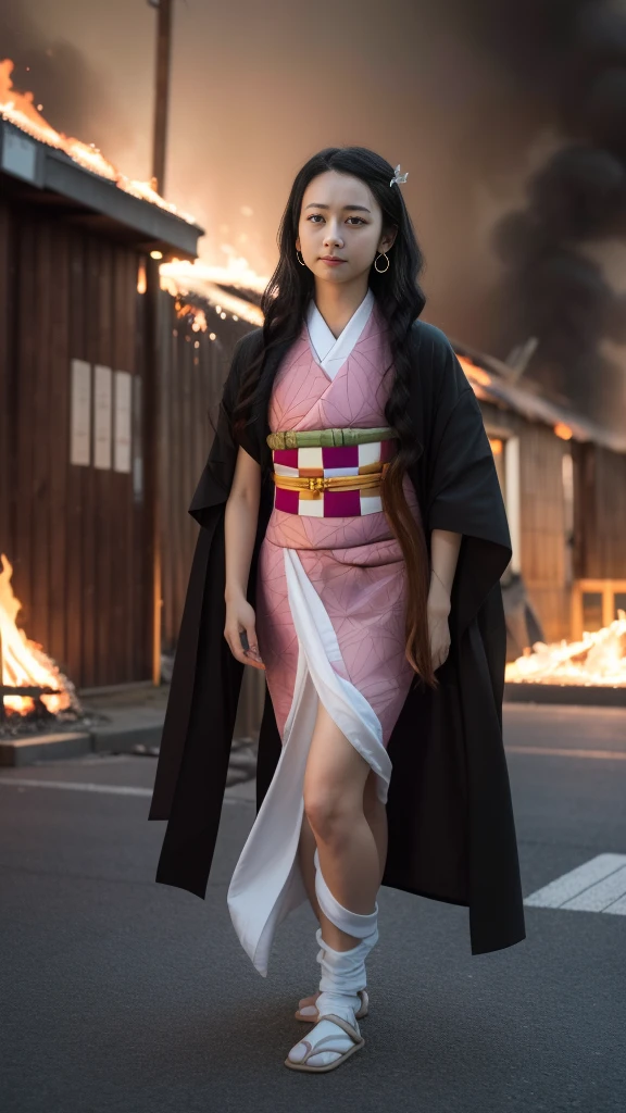 Cute Japanese woman, (16 years old), (Very cute face: 1.3), White and moisturized skin,
BREAK,
Fighter, Kung Fu fighter, Idol,
BREAK,
(Wearing cute kimono: 1.3), (Very revealing kimono), Very large earrings, Short length,
BREAK,
(Long hair), (Gray hair), (Wavy hair), (Gradient hair: 1.3), (Red hair at the ends),
BREAK,
(Realistic: 1.3), Masterpiece, Perfect lighting, (Ultra high resolution), (8K), (Very detailed: 1.4), (From the front), Looking at the camera, Melancholic expression, (Full body: 1.3),
BREAK,
(Japanese city streets: 1.2), (Great fire background: 1.5),
BREAK,
(Demon Slayer: 1.4),
BREAK,
(Hellfire: 1.2), Demon,