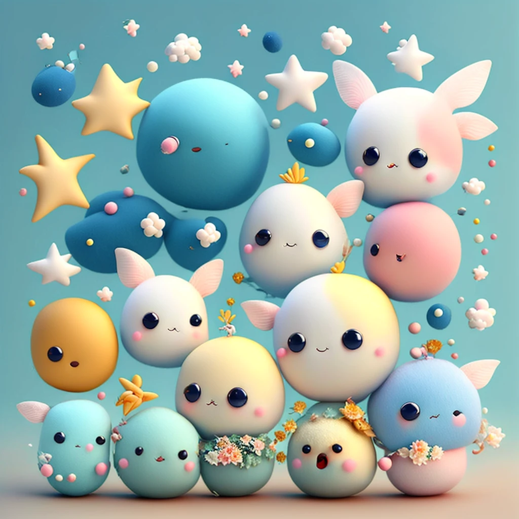 Absurd、Unreal、Fantasy creatureascot、White and blue star fairy、cute、Heartwarming、