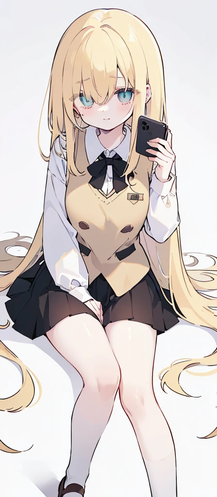 masterpiece:1.5, high quality, anzu futaba, , 1girl, black school uniform, black blazer, black mini skirt, brown cardigan, {{tareme:1.4}}, blush, missionary, (((lying, on back))), on bed, ((spread legs)), (from below), upper body, white lace panties, pussy juice, flat chest, slim, small hip, (((slim legs))), skinny, slender, camel toe,