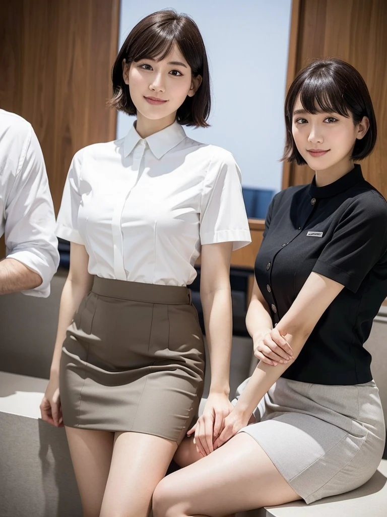 They were two people in the room, One is a woman,One is a man, In the office, High definition, Ikuo Hirayama, Yoshitomo Nara, On the desk, Tadashi Nakayama, Smiling, Beautiful face,