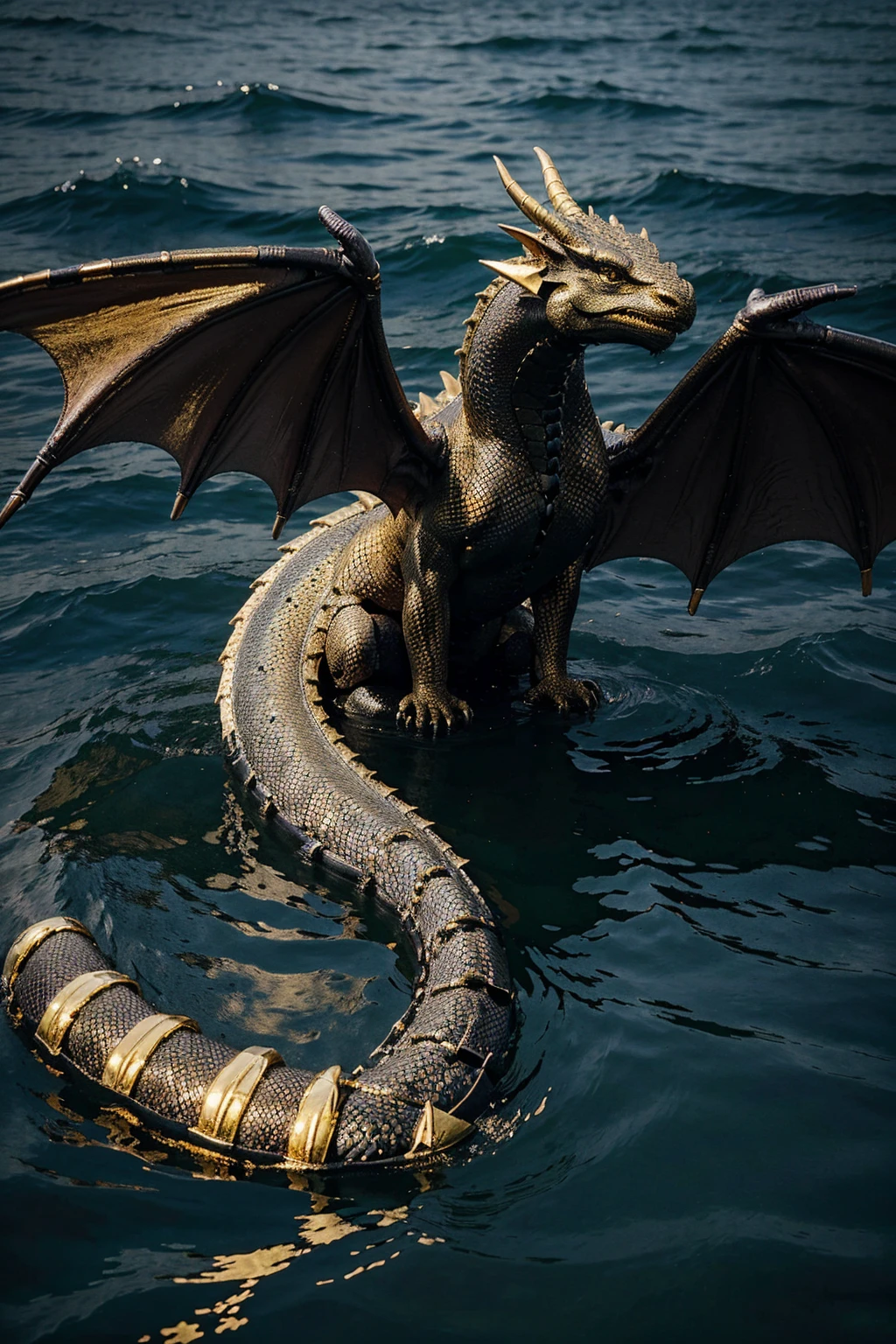 dragon resolution black and gold in the middle of the lake