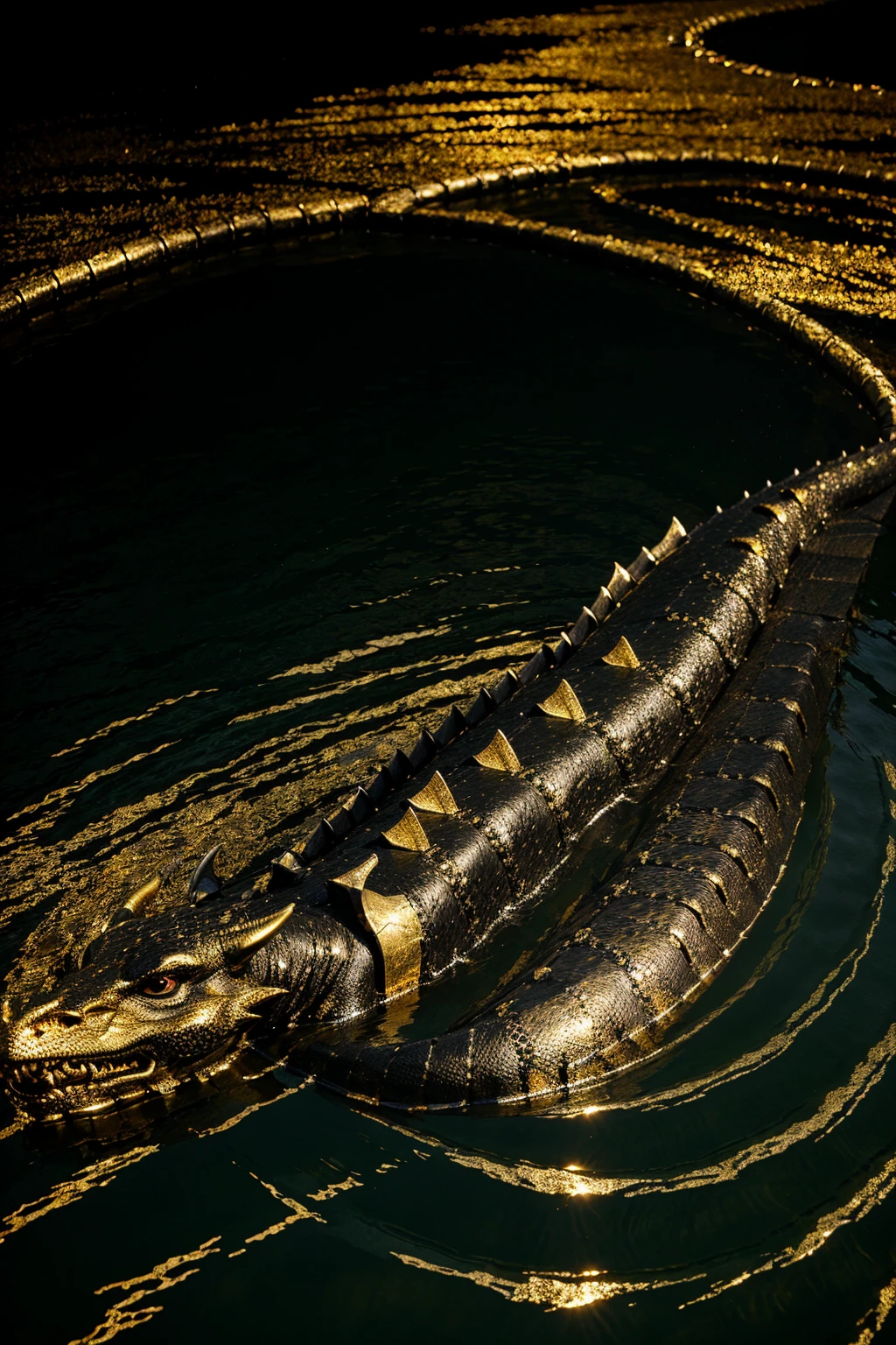 dragon resolution black and gold in the middle of the lake