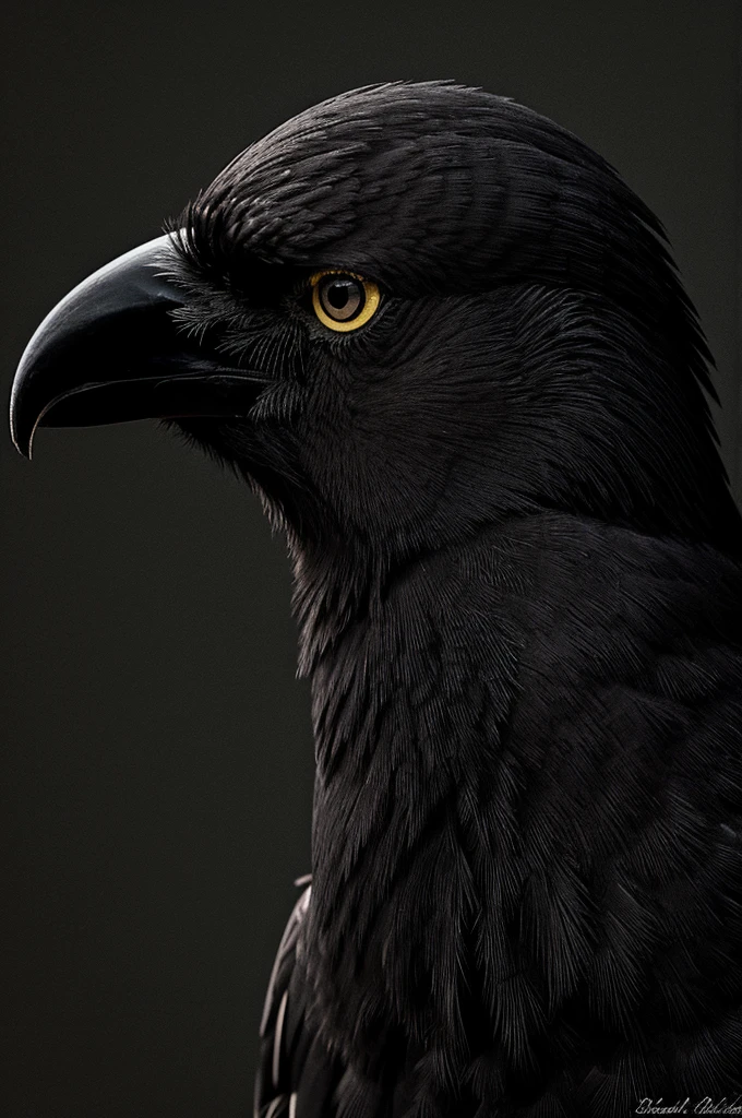 Black drawing of a crow in profile