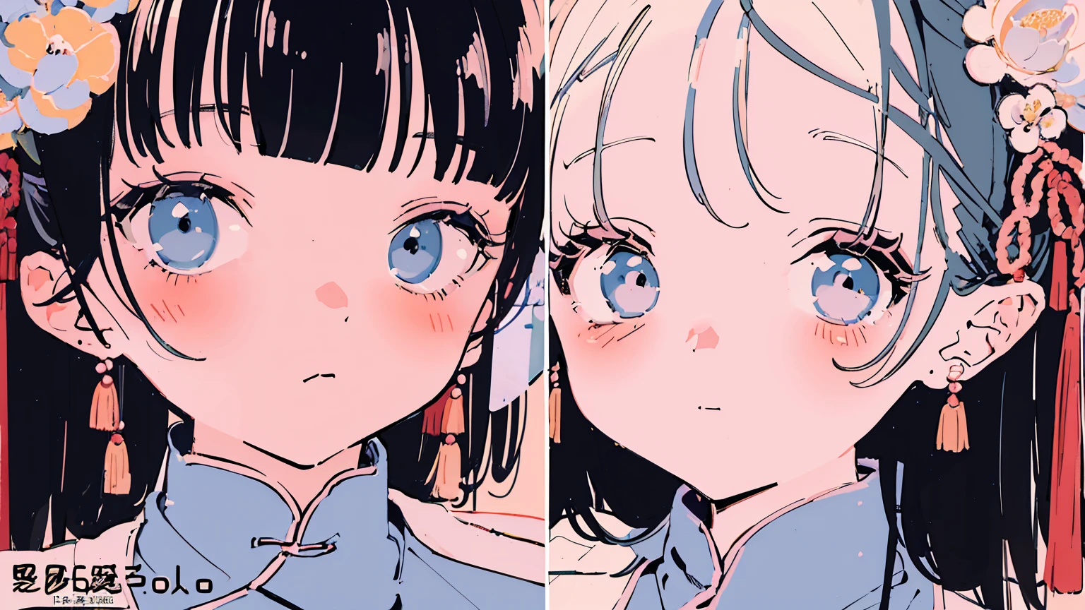(Highest quality:0.8)、(Highest quality:0.8)、Super detailed、Analog illustration、Koto Tsumi \(style\)、masterpiece、Highest quality、Close-up portrait of a woman、1990、Comic Strip、Art illustration、Retro Pop、Chinese Style、Chinese clothing、Black Hair、cute、