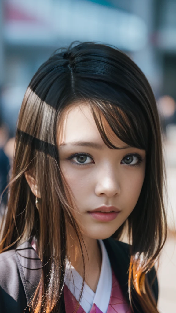 Cute Japanese female, (16 years old), (Very cute face: 1.3), White and moisturized skin,
BREAK,
Fighter, Kung Fu fighter, Idol,
BREAK,
(Wearing cute kimono: 1.3), (Very revealing kimono), Very large earrings, Short length,
BREAK,
(Long hair), (Gray hair), (Wavy hair), (Gradient hair: 1.3), (Red hair at the ends),
BREAK,
(Realistic: 1.3), Masterpiece, Perfect lighting, (Ultra high resolution), (8K), (Very detailed: 1.4), (From the front), Looking at the camera, Melancholic expression, (Full body: 1.3),
BREAK,
(Japanese city streets: 1.2),
BREAK,
(Demon Slayer: 1.4),
BREAK,
(Hellfire: 1.2), Demon,