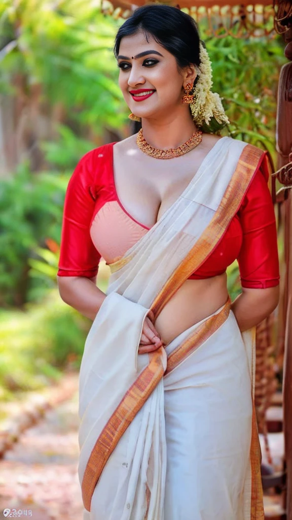  Indian woman masterpiece, best quality, ultra-detailed, (warm hue, warm tone: 1.2), wearing colorful saree big hook  blouse, 20 years old, (((big tits1.8))),((Huge breasts 1.6)),(((Plump body 1.8))),  (Indian instagram photo, Wearing hook blouse closeup face photo of 23 y.o Chloe in kebaya, Red Lipstick, sensual Lipstick, Sensational Make Up, cleavage, pale skin, (smile:0.4), hard shadows, White G-STRING, bright lighting 