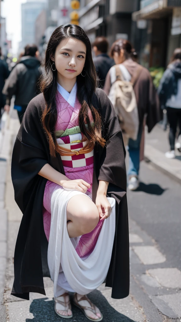 Cute Japanese female, (16 years old), (Very cute face: 1.3), White and moisturized skin,
BREAK,
Fighter, Kung Fu fighter, Idol,
BREAK,
(Wearing cute kimono: 1.3), (Very revealing kimono), Very large earrings, Short length,
BREAK,
(Long hair), (Gray hair), (Wavy hair), (Gradient hair: 1.3), (Red hair at the ends),
BREAK,
(Realistic: 1.3), Masterpiece, Perfect lighting, (Ultra high resolution), (8K), (Very detailed: 1.4), (From the front), Looking at the camera, Melancholic expression, (Full body: 1.3),
BREAK,
(Japanese city streets: 1.2),
BREAK,
(Demon Slayer: 1.4),
BREAK,
(Hellfire: 1.2), Demon,