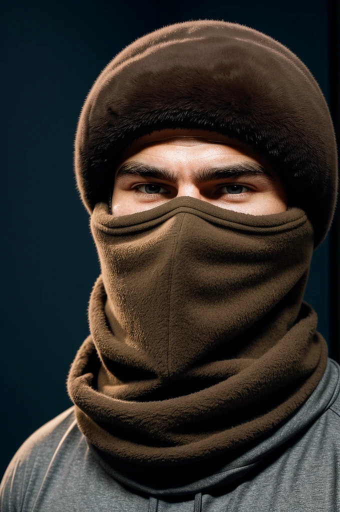 man, animated cartoon, muscular_big, face covered with a balaclava, Russian_ushanka, high_huge,intimidating.