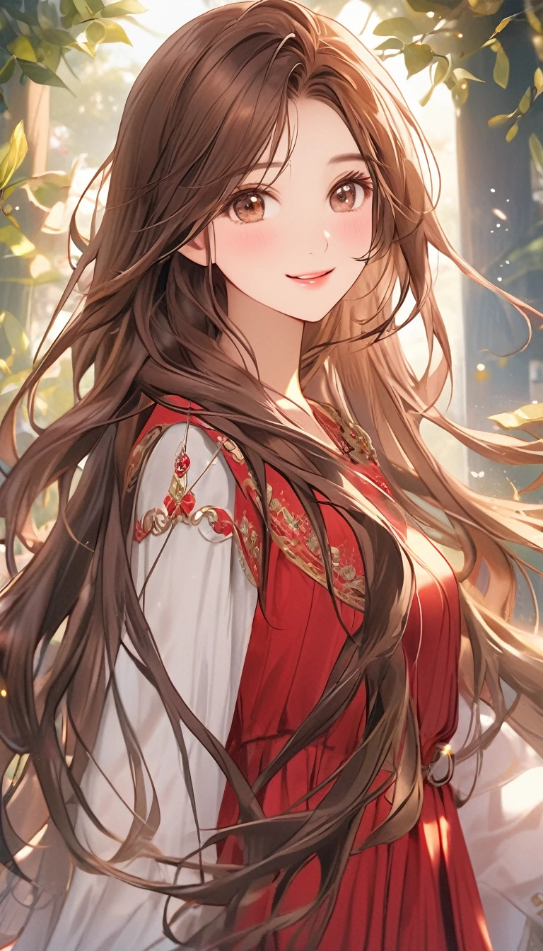 ((best quality))) (((HD))) (((8k))) (character) 20-year-old girl, ((adventurous)) elf, ((beautiful)) and ((happy)), ((brown hair)) and ((long hair)).