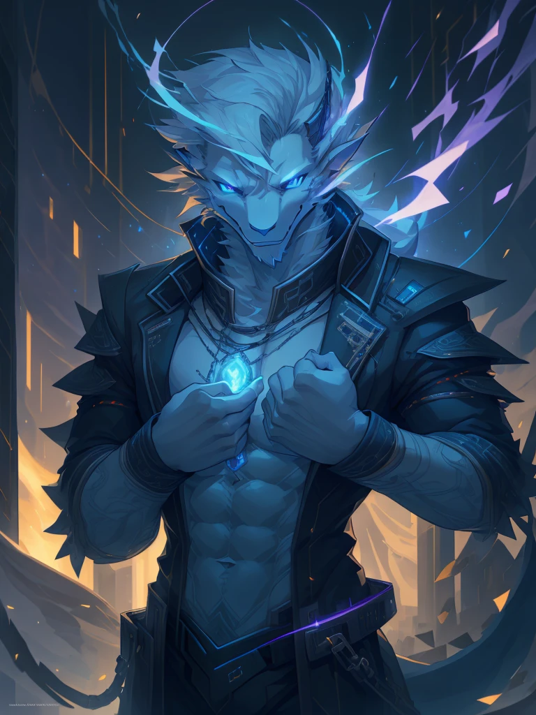 male, furry, Dragon anthro, solo, white fur, Northern lights eyes, (Realistic eye details 1.2), business suit wear, V0id3nergy, abs, Masterpiece, dramatic lighting, soft lighting, day, highly detail, Hair coiled