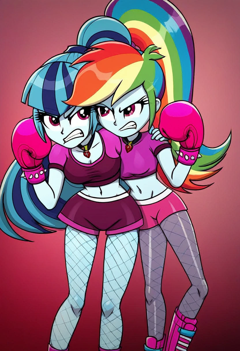 Eqg angry rainbow dash  at a school in  in fishnet tights  boxing sonata dusk 