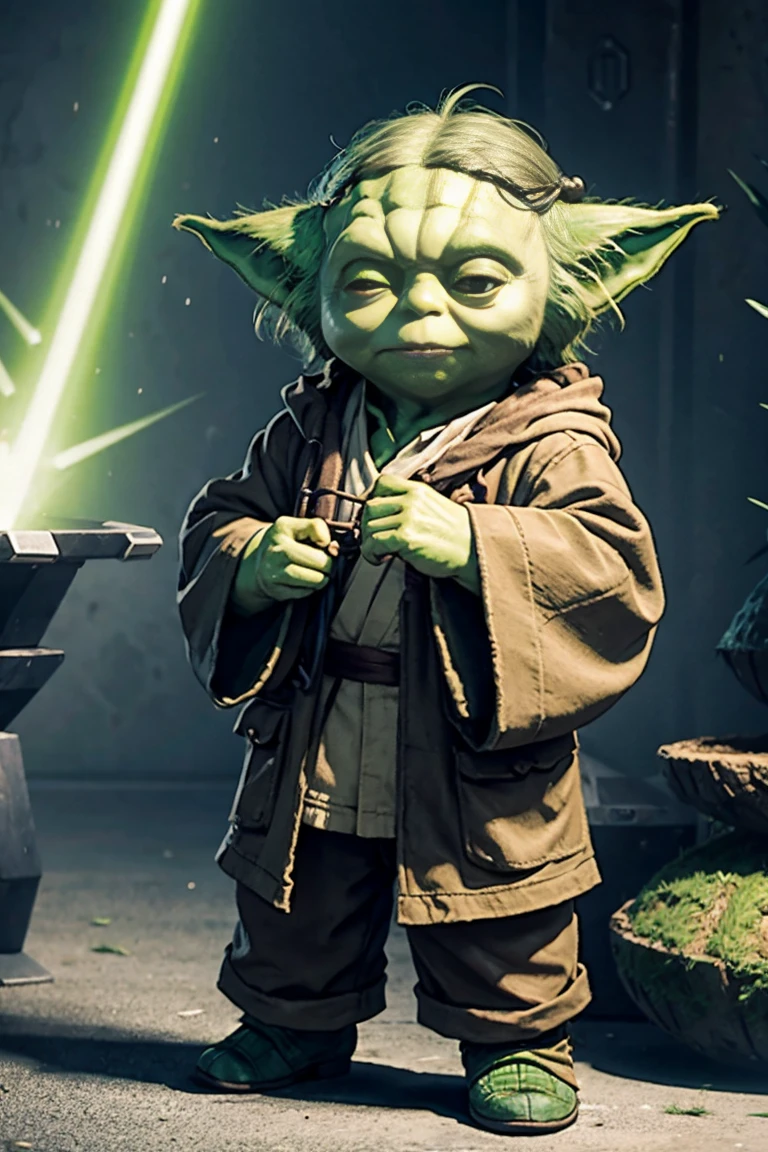 short yoda with a full head of shaggy thick hair