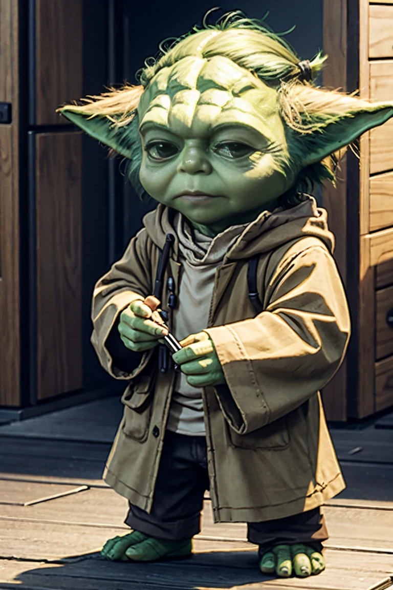 short yoda with a full head of shaggy thick hair