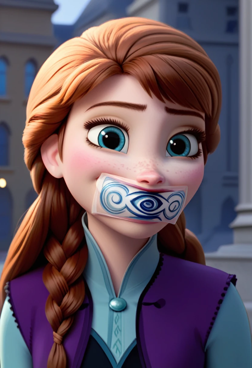 masterpiece,Highest quality, Very detailed, score_9, score_8_superior, score_7_superior, score_6_superior,sauce_anime,BREAK
Anna, One girl, clear stuffed gag,Anna (frozen),twin Braidings,Smile Solo, Braiding, freckles, Long Hair, View your viewers, blue eyes,Half Body, Orange Hair,city,