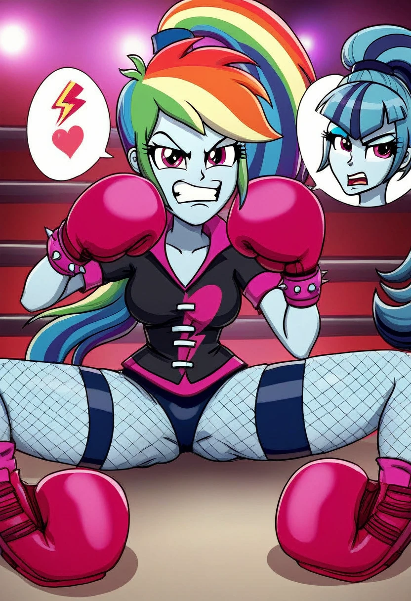 Eqg angry rainbow dash at a school in in fishnet tights boxing sonata dusk