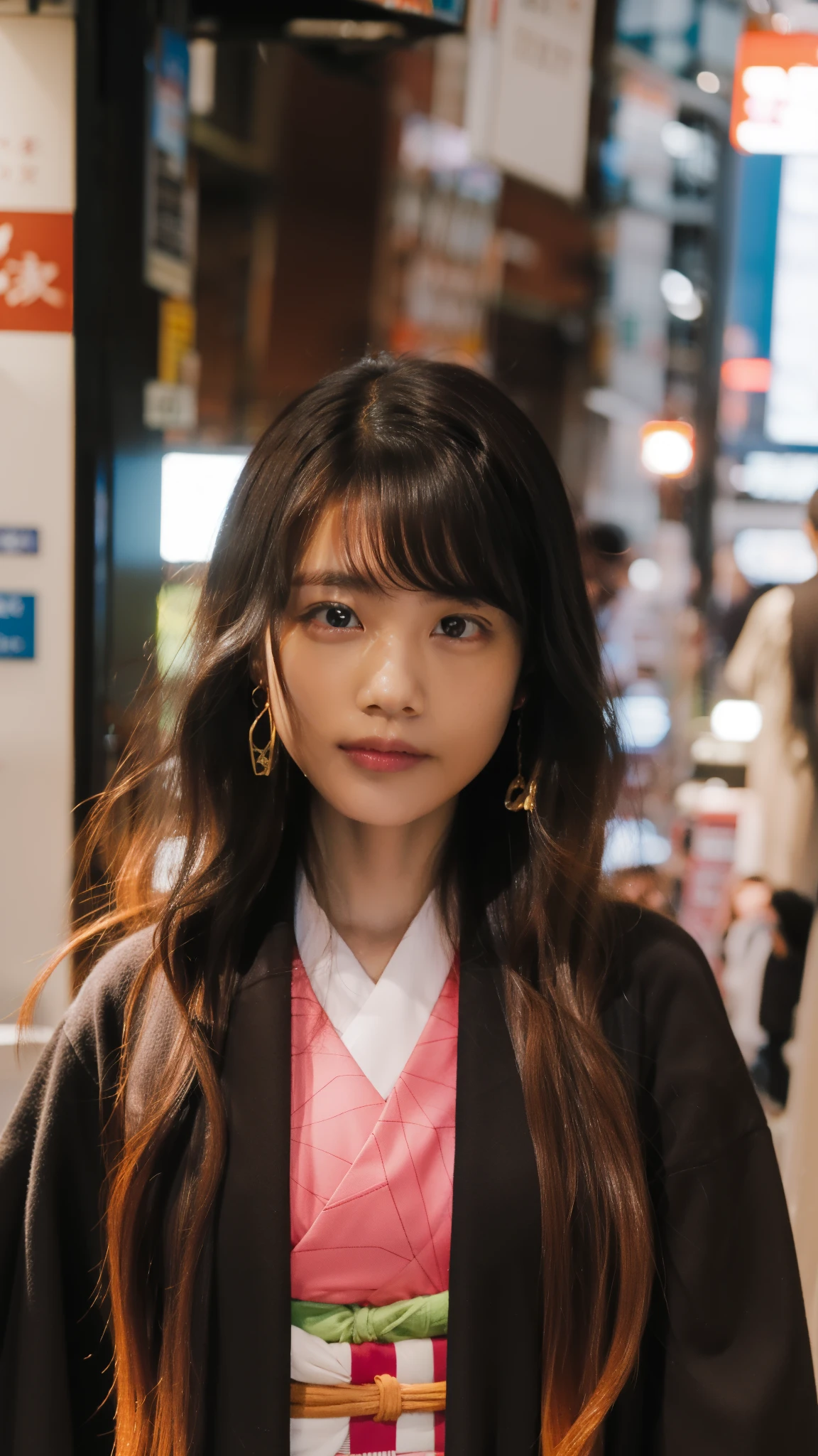 Cute Japanese female, (16 years old), (Very cute face: 1.3), White and moisturized skin,
BREAK,
Fighter, Kung Fu fighter, Idol,
BREAK,
(Wearing cute kimono: 1.3), (Very revealing kimono), Very large earrings, Short length,
BREAK,
(Long hair), (Gray hair), (Wavy hair), (Gradient hair: 1.3), (Red hair at the ends),
BREAK,
(Realistic: 1.3), Masterpiece, Perfect lighting, (Ultra high resolution), (8K), (Very detailed: 1.4), (From the front), Looking at the camera, Melancholic expression, (Full body: 1.3),
BREAK,
(Japanese city streets: 1.2),
BREAK,
(Demon Slayer: 1.4),
BREAK,
(Hellfire: 1.2), Demon,