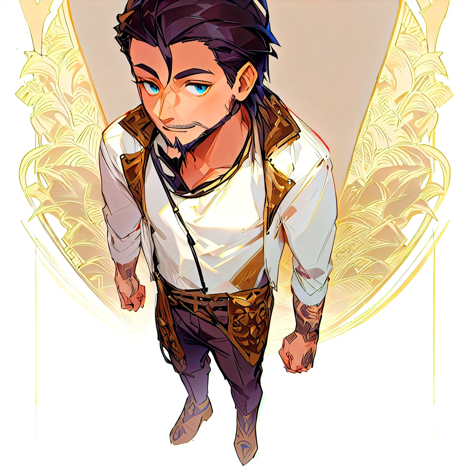 a cartoon image of a man with a beard and a white shirt, highly detailed character design, male character design, highly detailed character, very stylized character design, male character, human male character art, detailed character art, full body character, a character based on a haggis, single character full body, detailed character design, detailed character, full body single character