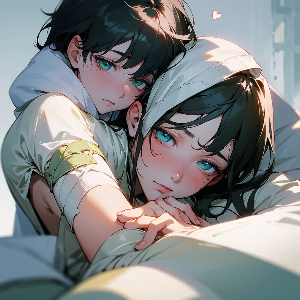 A boy... black hair... pastel green eyes... sleepy and serene look... snow white skin... a mole under the right eye... unreal beauty... With a letter with a heart... The boy is covered in blood...