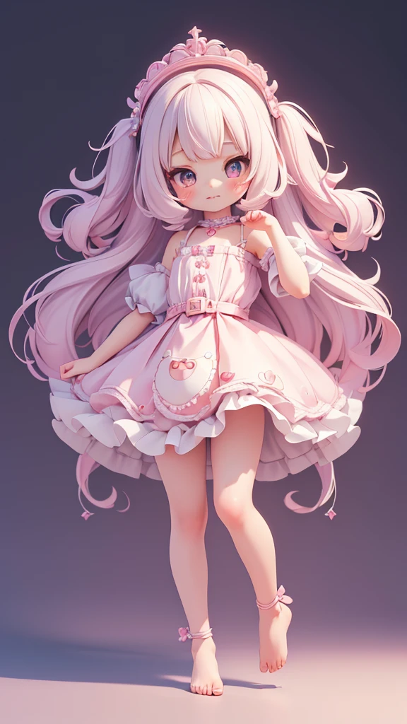 ((petite bishojo, little girl)), ((kawaii face)), ((kawaii eyes)), ((masterpiece)), ((best quality)), ((ultra detailed)), (exquisite), (depth), (crisp), (8k), (beautiful and aesthetic), (super detailed skin), ((high standard)), ((highres)), (perfect anatomy), (full body), (blush), (lipstick), ((kawaii pose)), (strap slip), (barefoot), (beautiful hands)