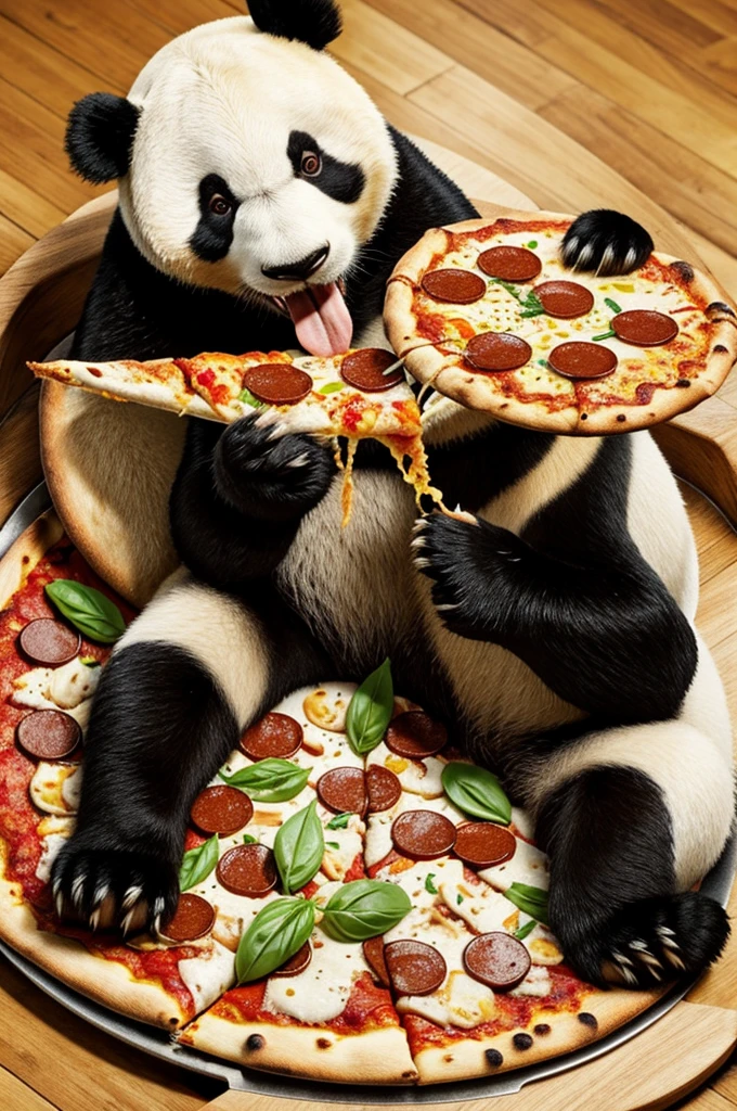 Panda eating pizza
