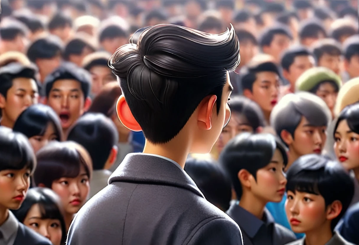 In the crowd from behind、Only one person was called by name、He looks surprised and turns around