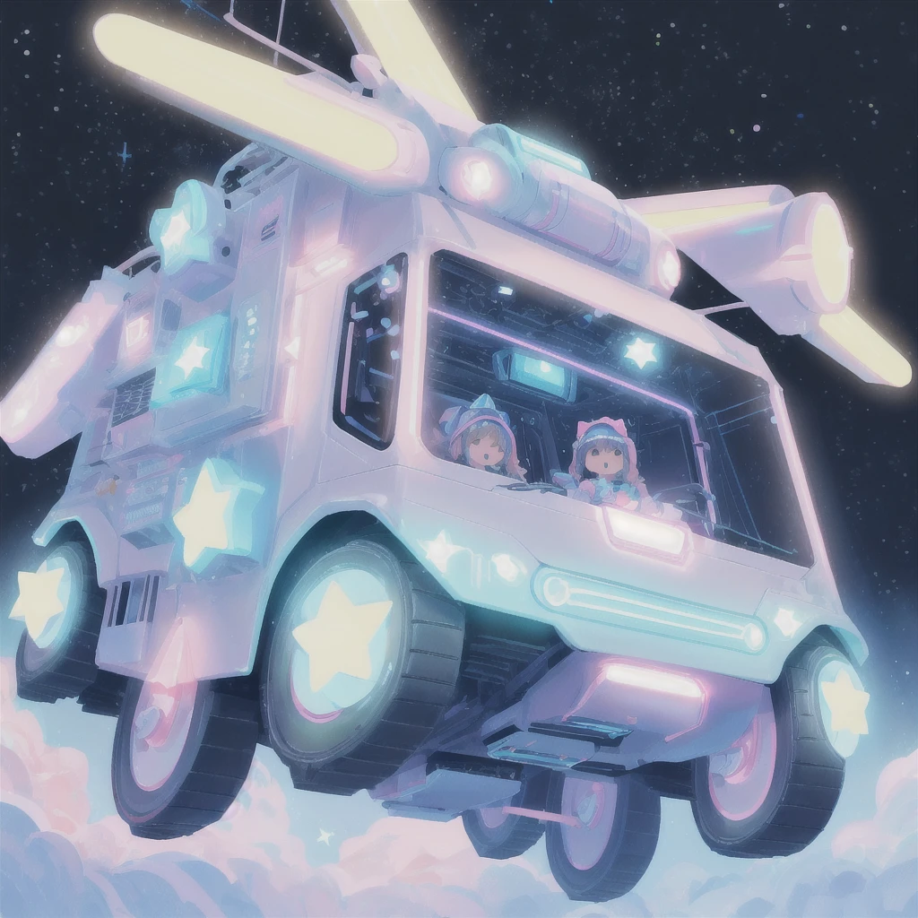 Absurd、Unreal、kawaii tech,A futuristic star-shaped vehicle、