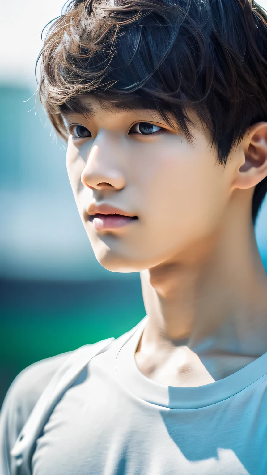 Highest quality, masterpiece, Ultra-high resolution, (Realistic: 1.4), Original photo, wallpaper, Head Photo, skin, Simple Background, Iris, detailed, Selfie, 1 boy, 18-year-old, good looking, Wind,Yuuhi,